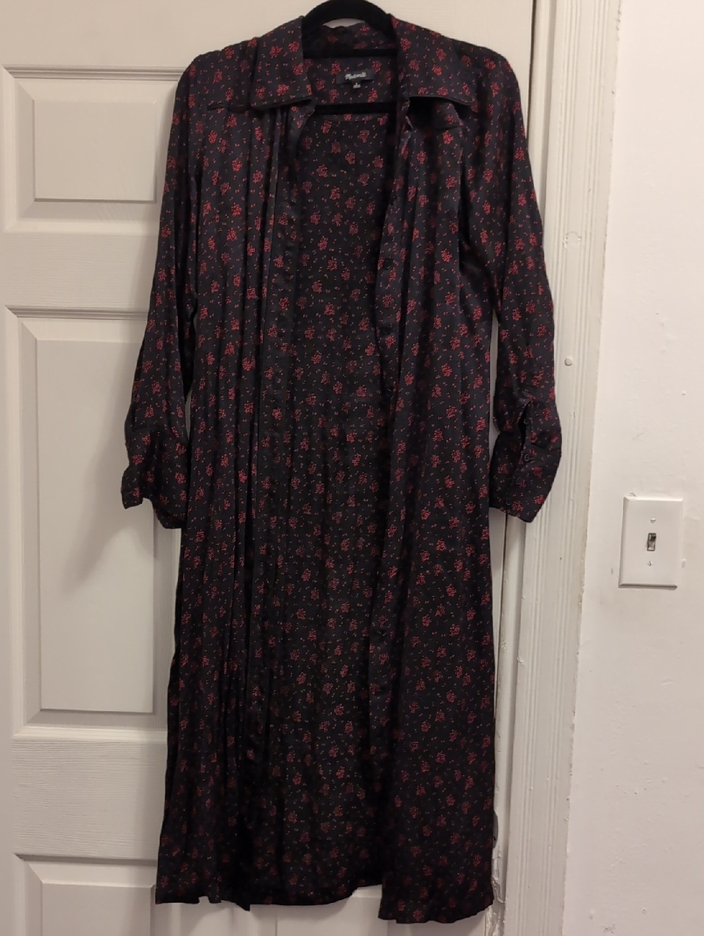 Madewell Black & Red Long Sleeve Floral Buttondown Shirt-Dress